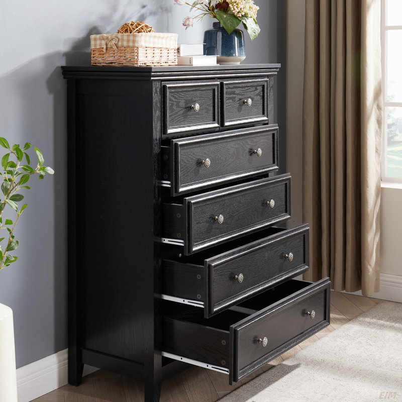 Rajene Faux Wood 6-Drawer Dresser, Black Duplicate