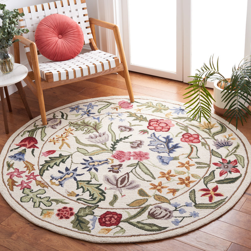 Tapis floral en laine touffeté à la main Jamaine, Rond 7 pi
