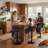 Modern Woven Dark Brown Suede Fabric Tufted Back Swivel Bar Stools With Adjustable Height Black Metal Base And Footrest Stylish Stools For Kitchen Counter Breakfast Bar Or Home Bar, Set Of 2-2020868915-2024881640
