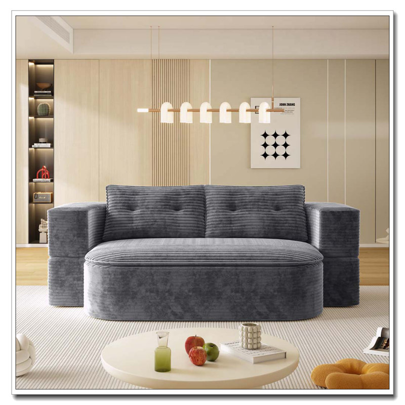 78.7" Modern 2-in-1 Foldable Sofa with Functional Blanket and 2 Soft Pillows, DARK GREY
