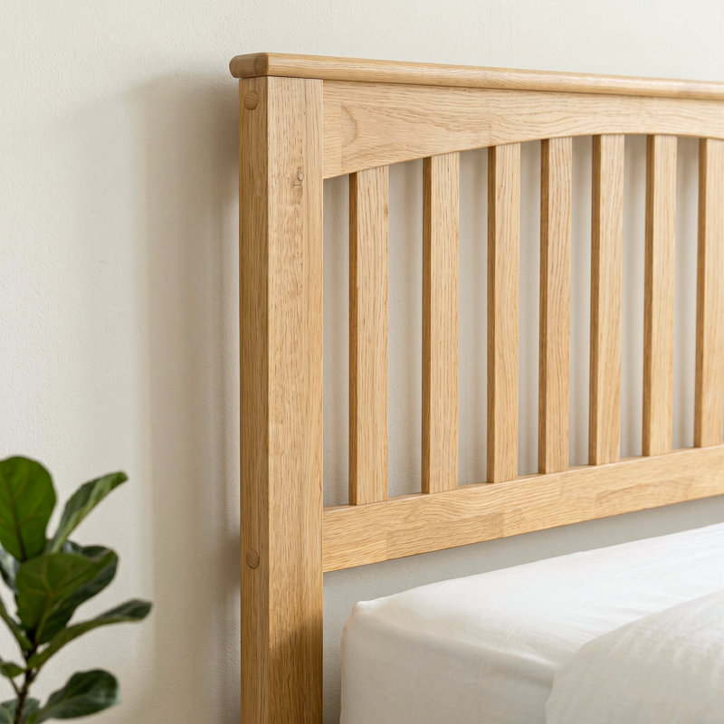 Moriel Queen Size Transitional Modern Solid Wood Platform Bed Frame, MOB-41-Q, with Shaker Headboard, Honey Oak, No Box Spring Needed