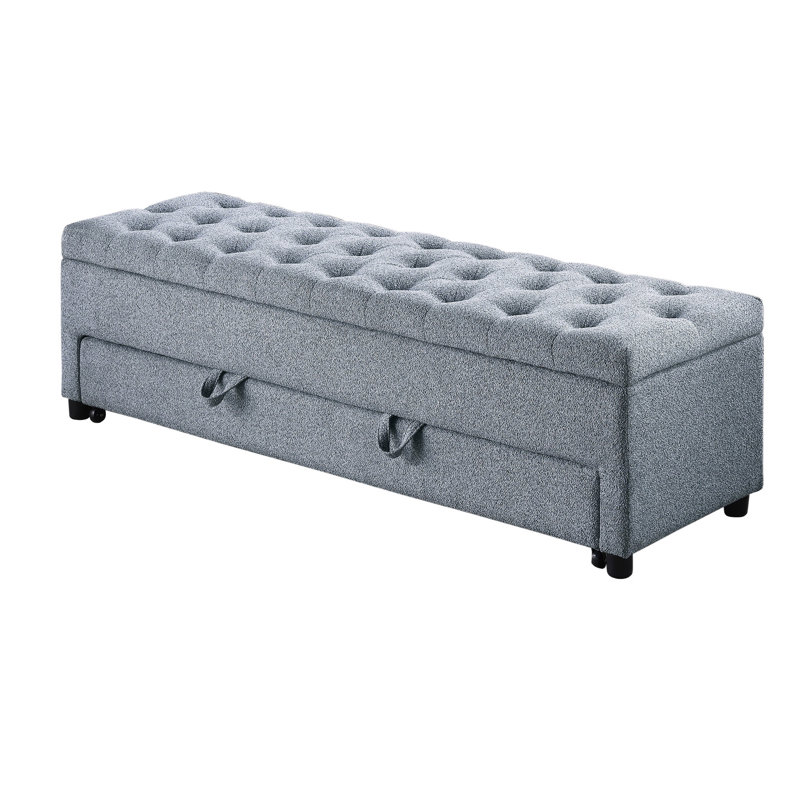 Rangement à boucle gris avec tiroir sous le siège, H 60 po x 19 po x 19 po, bois massif et contreplaqué pour le tiroir spacieux du compartiment d'entrée, mousse de contreplaqué, salon fonctionnel