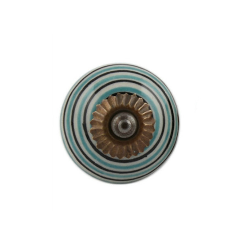 Set of 6 Striped Ceramic Knobs, Turquoise/White/Black