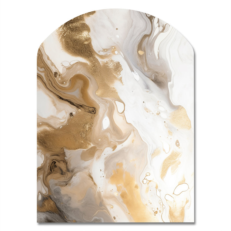 Gold And Grey A Marble Effect IV - Abstract Marble Arch Shape Assymterical Metal Wall Sculpture, 34" H x 25" W