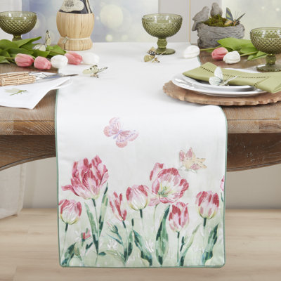 Floral Butterfly Table Runner – Decorative Non-Reversible Lined Table Runner for Dining Table, 16"x72"