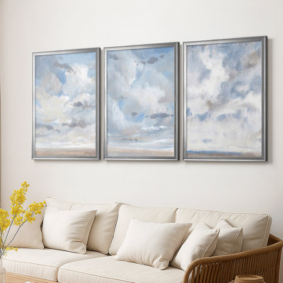 Sky Blue I   -Custom Framed  Wrapped Gallery Canvas - 3 Pieces