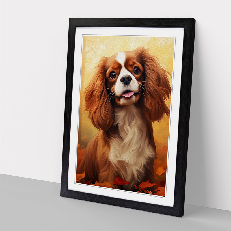 Cavalier King Charles Spaniel Digital No.2 - Single Picture Frame Print on Wood, 34cm H x 25cm W x 2cm D, Black