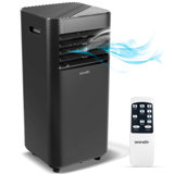 Climatiseur compact portatif Serenelife SLPAC19B 10 000 BTU-3-en-1 pour une pièce jusqu'à 320 Pi. - Unité CA à plancher avec télécommande - Roulettes universelles, ensemble de fixation de fenêtre, noir