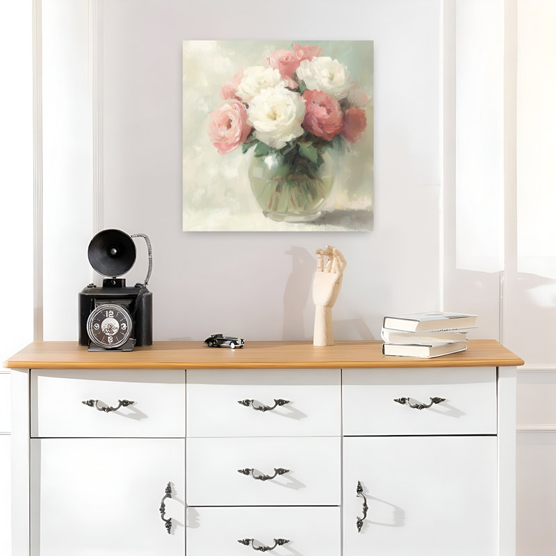 Roses, fond vert, classique, délicat, nature, art mural, 18" H x 18" W