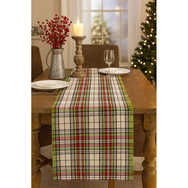 Multicolor Holiday Plaid Cotton Christmas Table Runner 16" W X 72" L