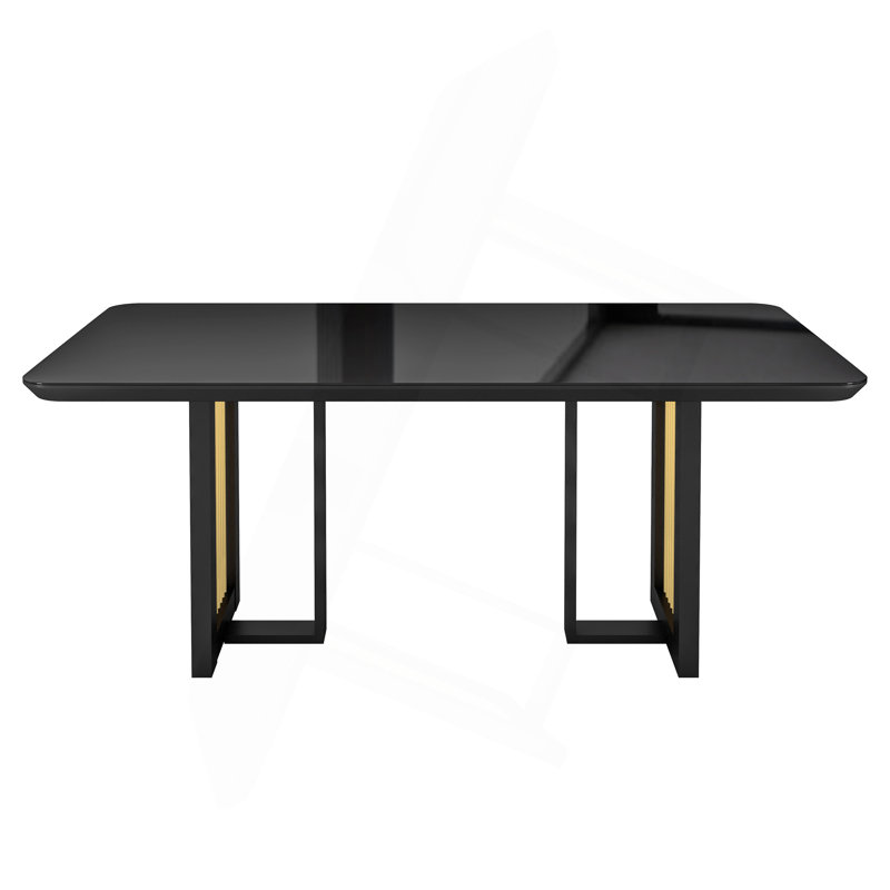 Table de salle à manger moderne 6 places avec accents dorés, noir et or