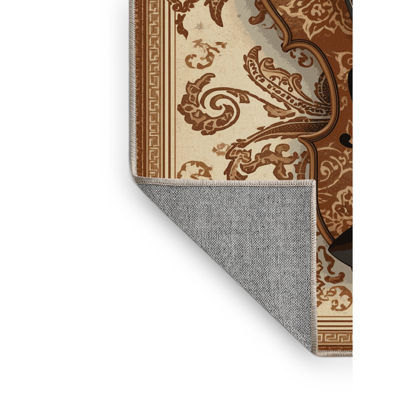 Machine Washable Pacen Violin Classic Oriental Rug in Beige – Beige Binding, 5x8