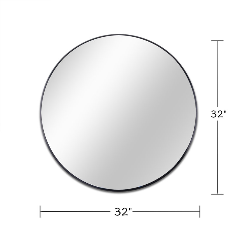 Round Wall Mirror with Metal Frame, 32" x 32", Black
