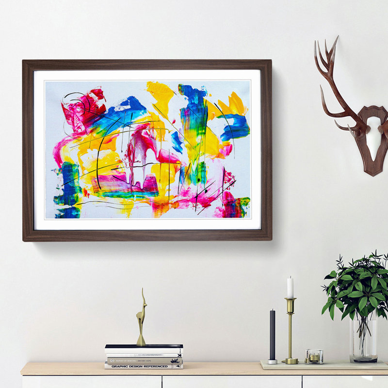 Abstract Art Painting Vol.239 by S.Johnson - Picture Frame Painting Print, 62cm H x 87cm W x 2cm D, Walnut Framed