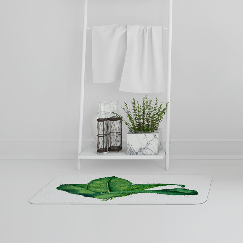 Guerrier Non-Slip Bath Rug, Large Green Leaves
