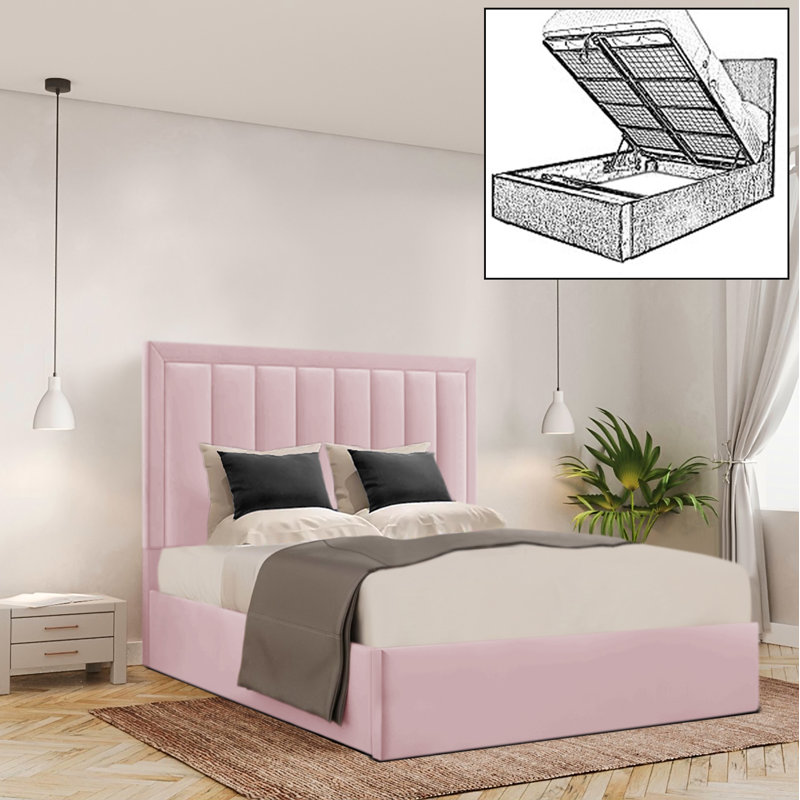Brantlie Upholstered Ottoman Storage Bed, Double (4'6), Pink