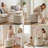Modern Round Storage Ottoman, 18.75"W Linen Upholstered Pouf Stool with Hidden Storage for Living Room, Bedroom-93885074
