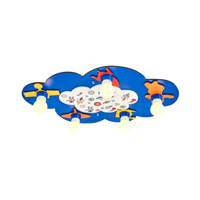 Modern Blue Chandelier for Kids' Room, 27.6 x 17.3 x 2.4 inches | Stylish Wooden Body, 5 x E27 Sockets (Bulbs Not Included) | Energy Saving Design, Perfect for Baby & Young Children's Spaces