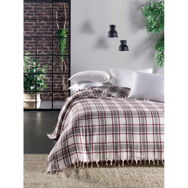Couvre-lit 100% coton Troxler crème / rouge bordeaux / gris