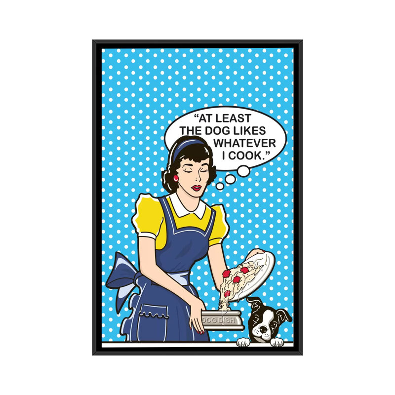 « dog aime cook », impression sur toile, H 26 po x l 18 po x P 1,5 po, Toile avec cadre noir, Pas de tapis