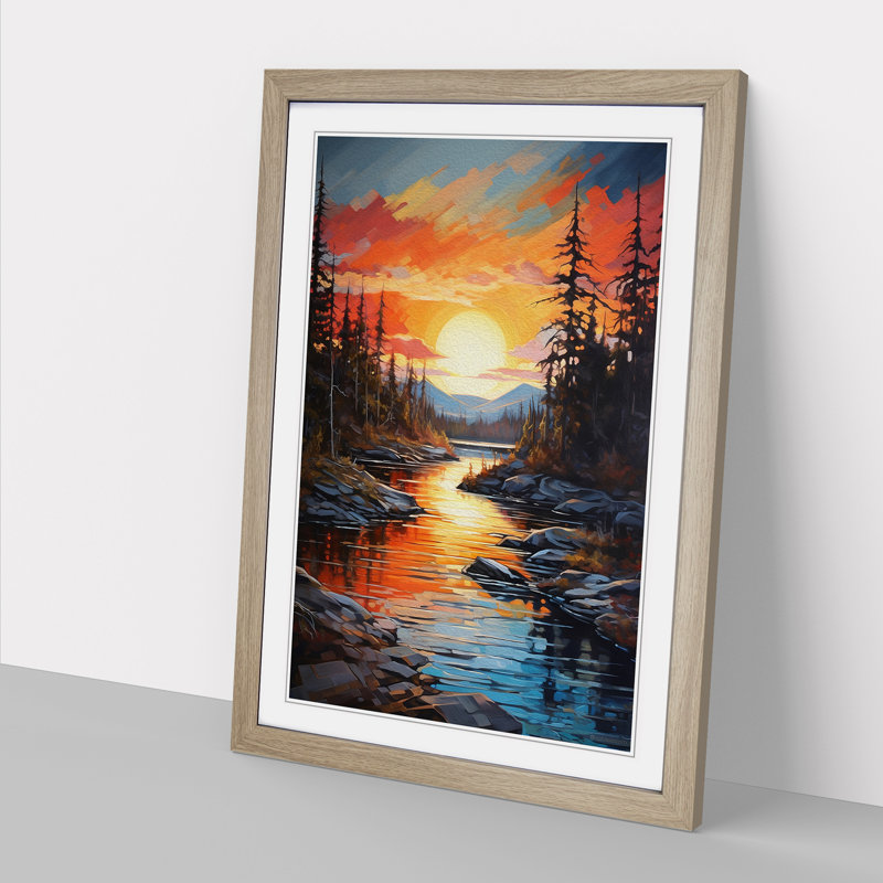 Lake Expressionism Art - Framed Print, 34cm H x 25cm W x 2cm D, Oak Framed
