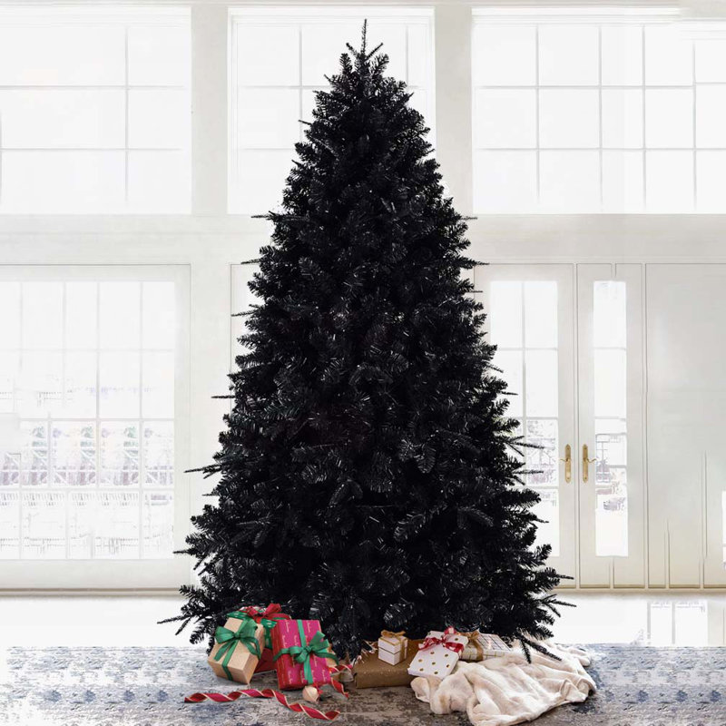 Arbre de Noël noir 7 pi avec 450 lumières DEL blanches, H 7 pi