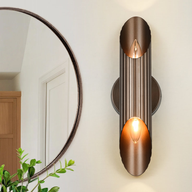 Bravelle 2-Light Ribbed Iron Wall Armed Sconce, Antique Copper