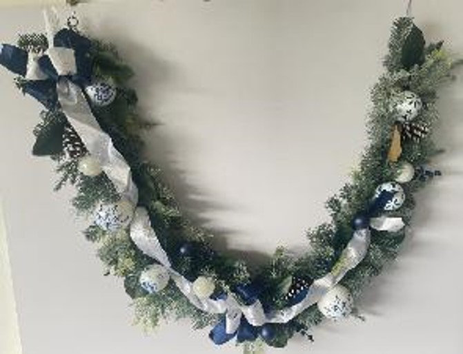 Frosted Pine With Blueberries Bows And Ornaments Christmas Garland - 6' X 8" - Unlit