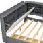 Lit plateforme double en bois gris avec tête de lit, étagères intégrées, 2 tiroirs et système de lattes Safe Comfort Design-130465861