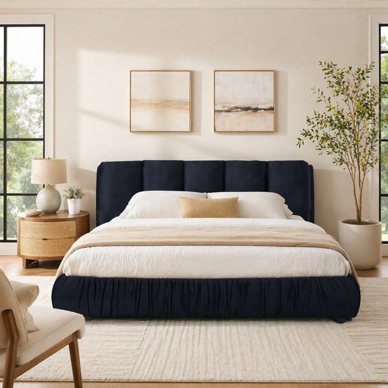 Très grande base de lit tapissier de style très minimaliste avec tête de lit éponge compressée, Black