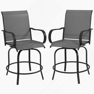 Outdoor Bar Stools With Armrests, Set Of 2 360° Swivel Bar Height Patio Chairs