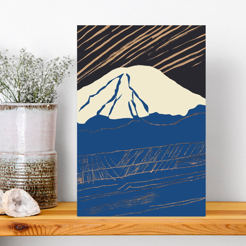 Mount Fuji Golden Sky Abstract Contemporary Minimalist Landscape Mountain Wall Art Print, 18" H x 12" W