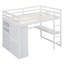 Lit mezzanine double en bois avec garde-robe intégrée, bureau, tablettes de rangement et tiroirs-422606635