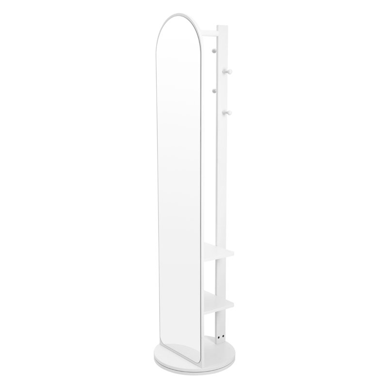 Arch Floor Mirror with Shelves, White