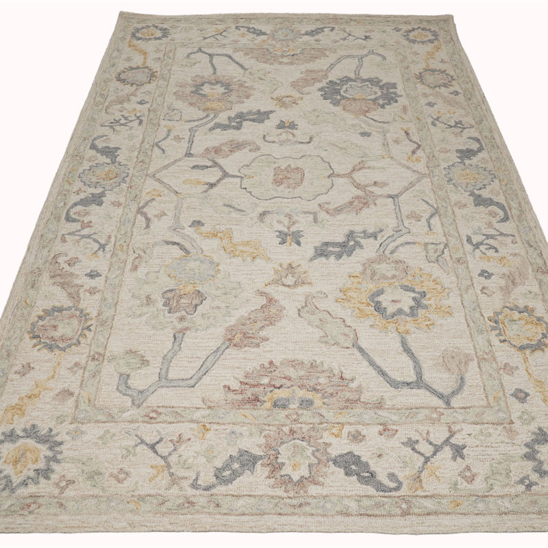 Tapis multicolore en laine tissé à la main beige et gris fait à la main, Rectangle 8' x 10'