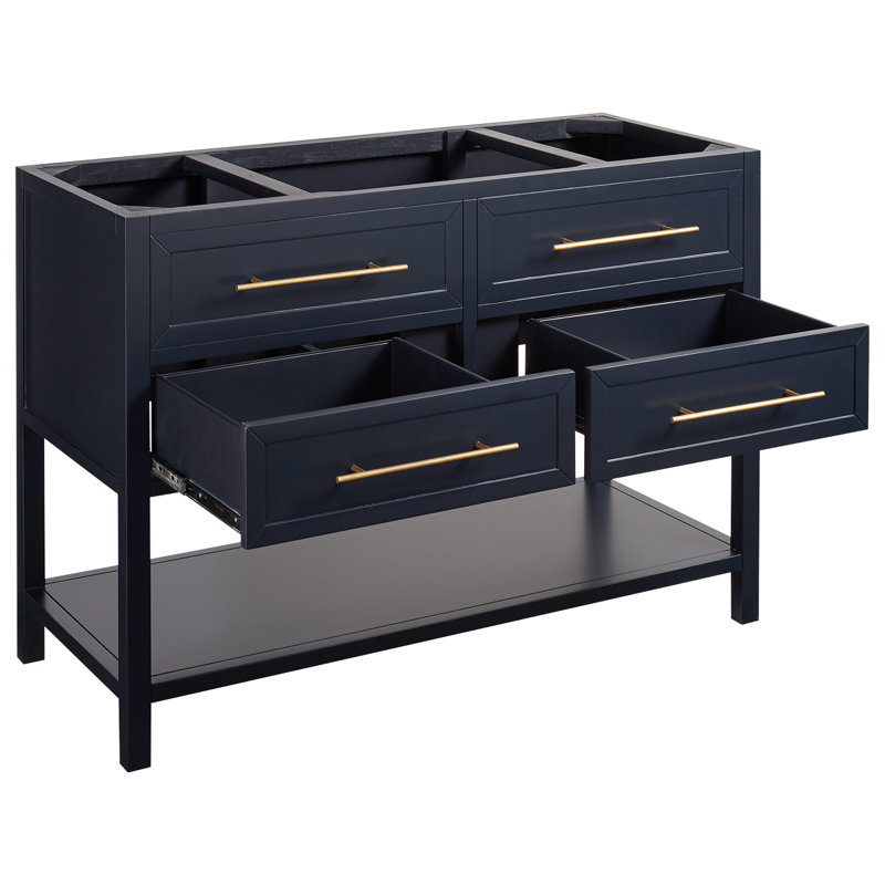 48" Robertson Single Bathroom Vanity Set with Rectangular Undermount Sink, Midnight Navy Blue, Single Hole, Carrara Marble