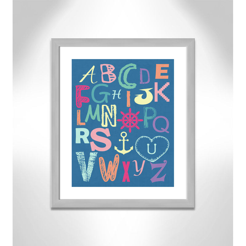 Alphabet Paper Print, 24.5" H x 20.5" W x 0.6" D, Silver Flat Framed