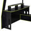 Lit mezzanine double en bois avec bureau, tablettes multiples et lumière RVB, table avec placement réglable, vert