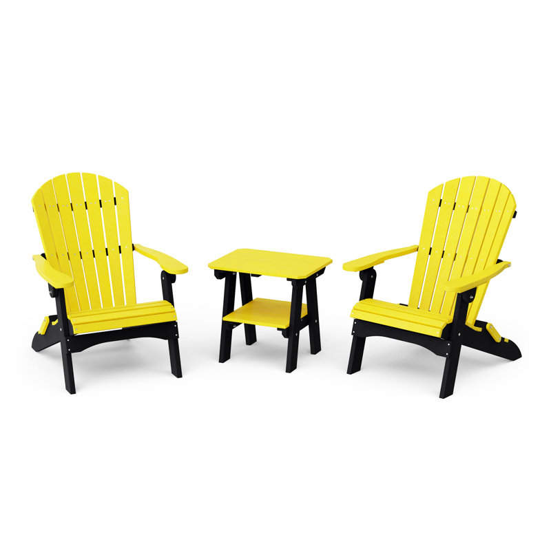 Heritage 3-Piece Folding Adirondack Set with Side Table, Lemon Yellow/Black