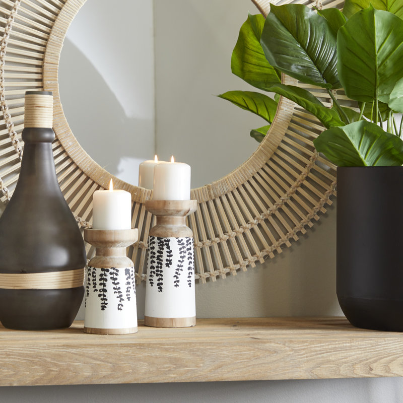 Ensemble de 2 votives de table en bois avec bougie de 10 po 2 pièces
