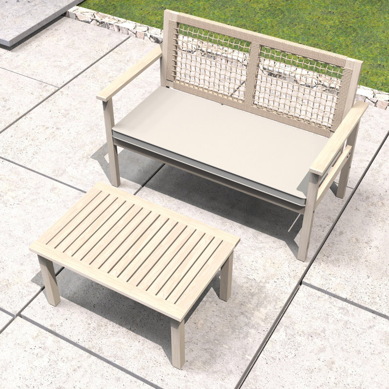 Bulger 2 - Piece Acacia Wood Patio Outdoor Conversation Set With Beige Cushions
