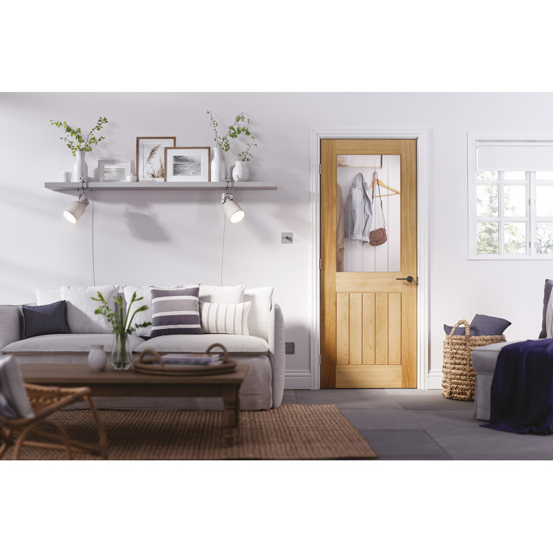Belize Glazed Unfinished Oak Internal Door, 198.1cm H x 83.8cm W x 3.5cm D