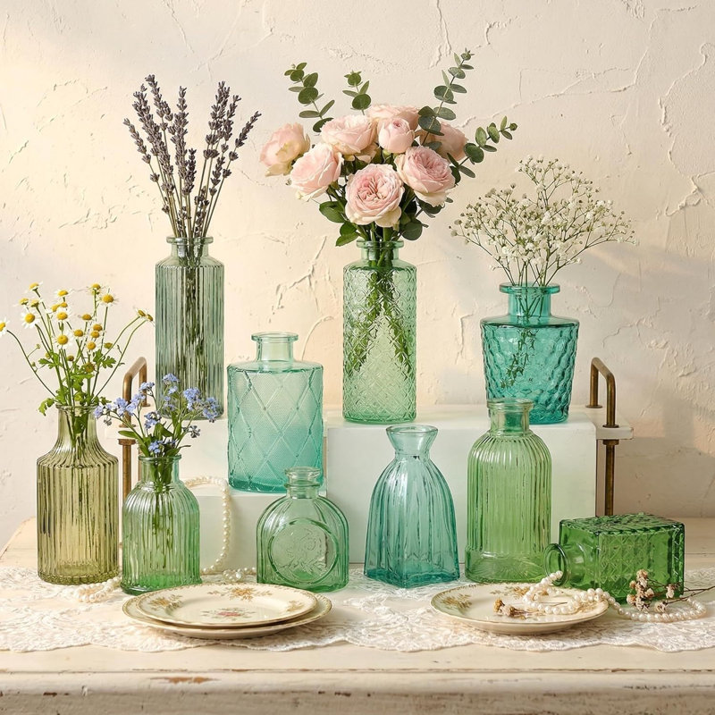 Green 15-Piece Glass Bud Vases Set