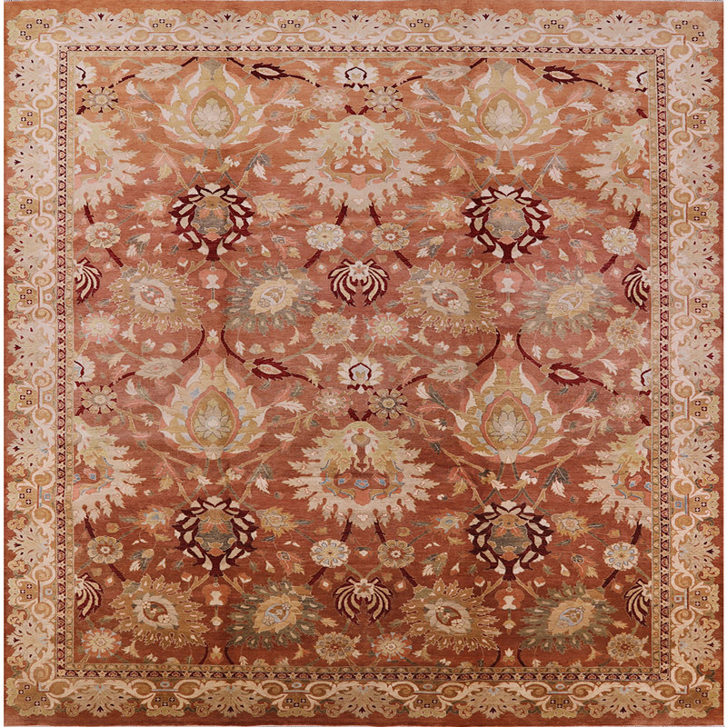 Tapis oriental rouge / vert clair Peder, Carré 4 pi