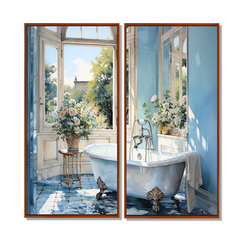 «Bathroom Tranquil Reflections I - Large Bathroom», art mural, H 20 po x l 24 po, Brun, Impression encadrée flottante