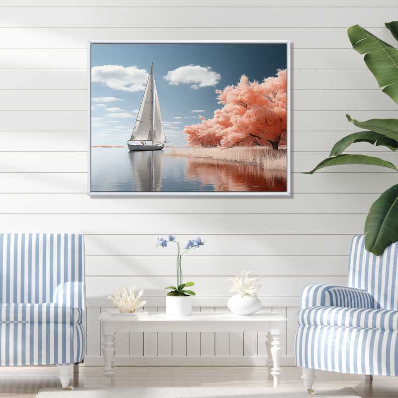Voilier, sérénité III sur toile, Cadre flottant blanc, 24" H x 32" W
