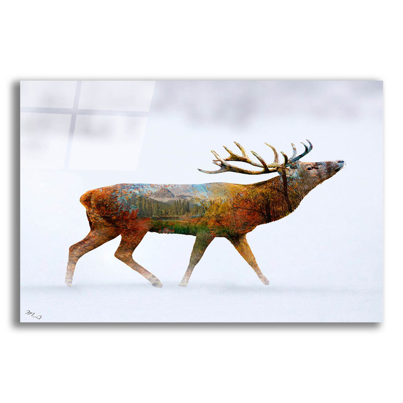 Art mural en verre épique «Deer 2» par Mark Ashkenazi, H 16 po x l 24 po x P 0,2 po
