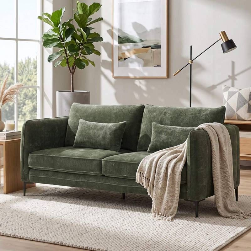 Canapé en chenille moderne Rimer avec pieds en métal et mousse haute densité, Green