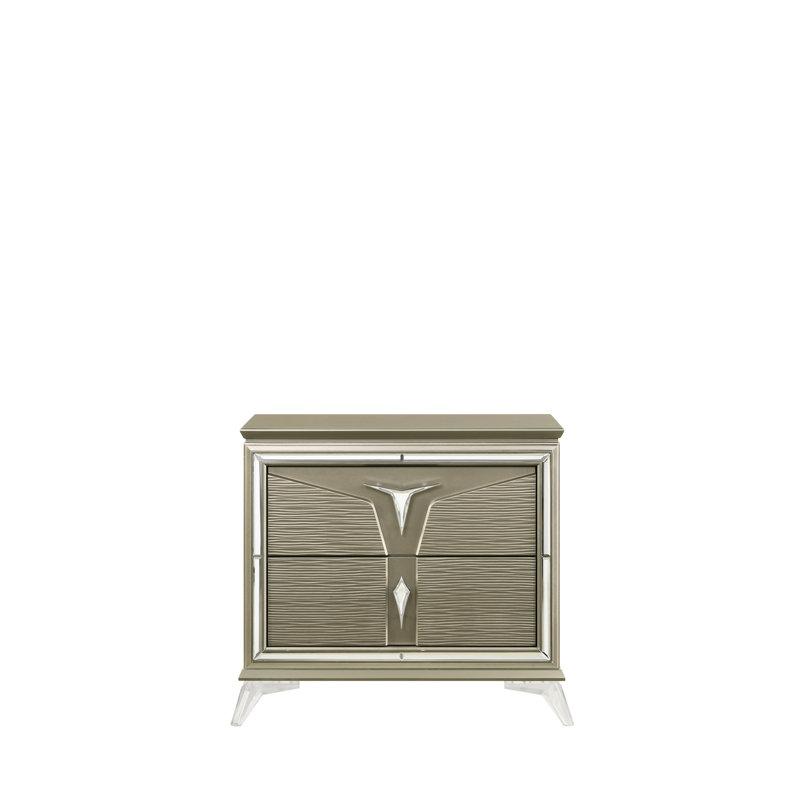 Table de chevet moderne avec 2 éléments de rangement en bois et argent
