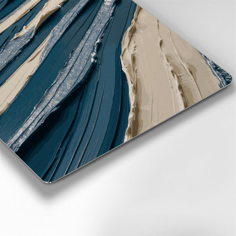 Art mural en métal horizontal rayé bleu acier gris crème, H 12 po x l 12 po